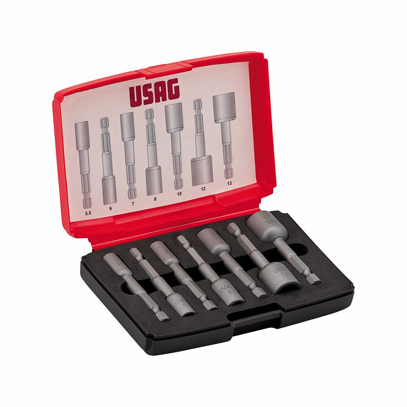 Surtido USAG (664 B/S7) con puntas de vaso magnéticas para tornillos hexagonales (7 piezas) - 1/4"