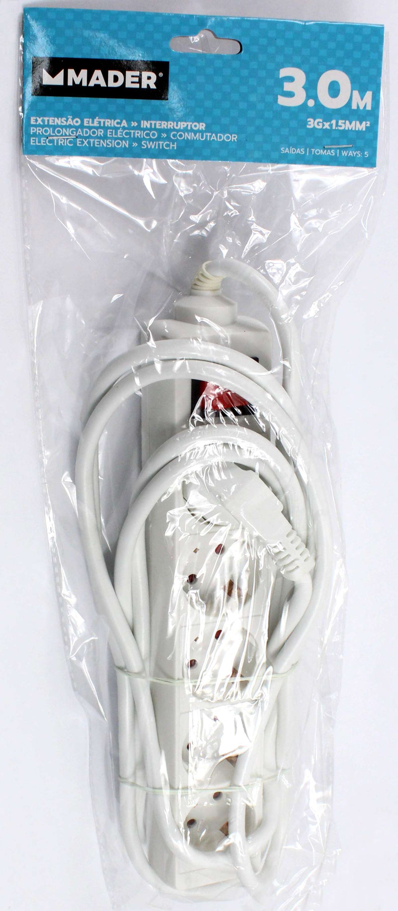 Extensão Elétrica com Interruptor, 5 Tomadas, 3m, 3G x 1.5mm²