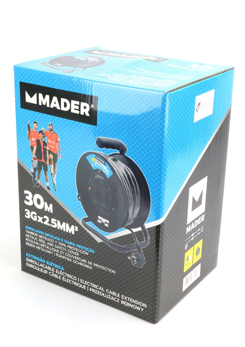 Extensión Eléctrica, con Carrete Metálico, 30m, con Tapa, 3G x 2.5mm² - MADER®