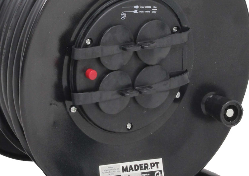 Extensión Eléctrica, con Carrete Metálico, 30m, con Tapa, 3G x 2.5mm² - MADER®