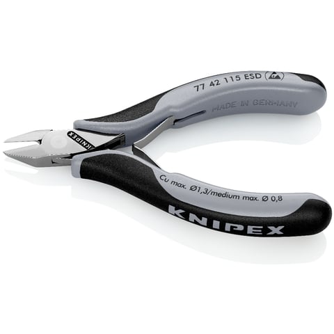 Alicate de corte diagonal eletrónico Knipex (77 42 115 ESD) com junta de encaixe
