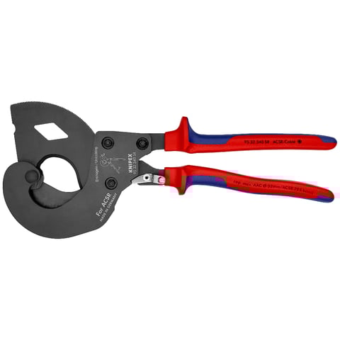 Cortador de cabos Knipex (95 32 340 SR) ACSR (ação de roquete) Para cabos com núcleo de aço
