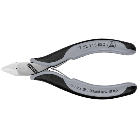 Alicate de corte diagonal eletrónico Knipex (77 52 115 ESD) com junta de encaixe