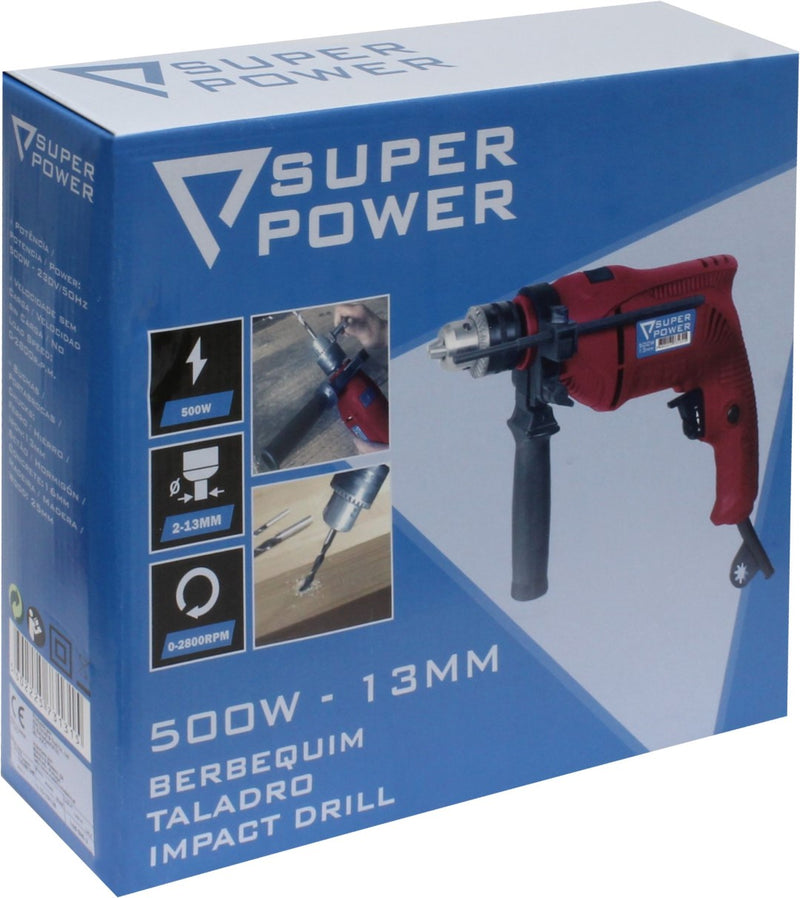 Taladro de impacto, 13 mm, 500 W, reversible - SUPER POTENCIA