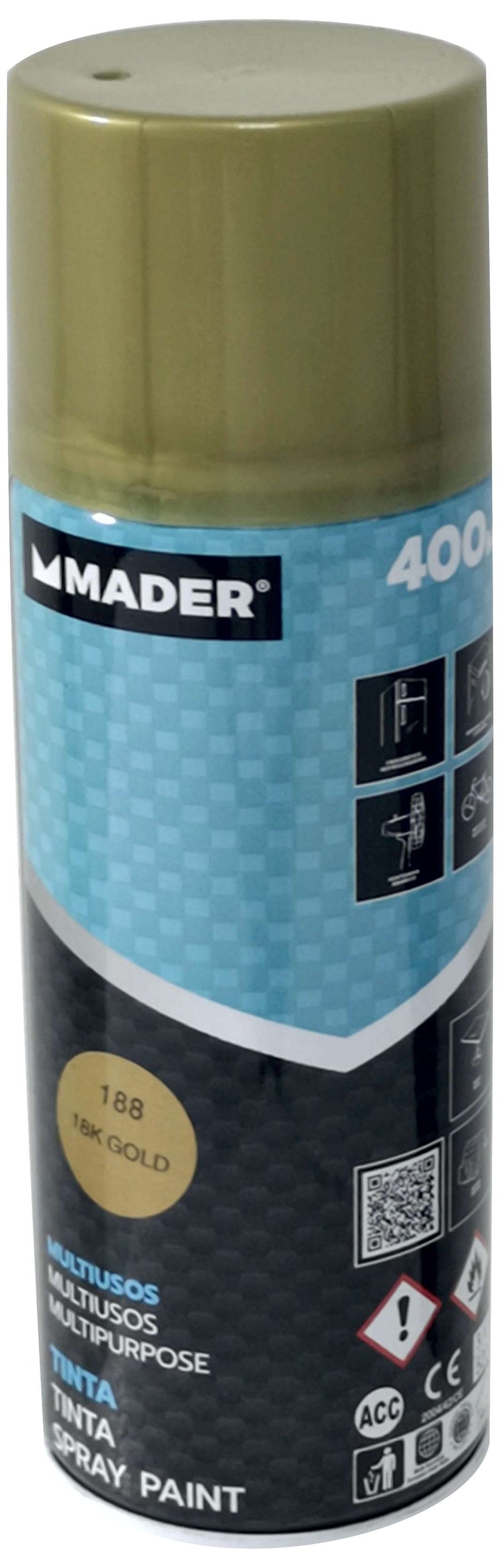Pintura en aerosol, Super Metalizada, Dorada, Ref.188, 400ml - MADER®