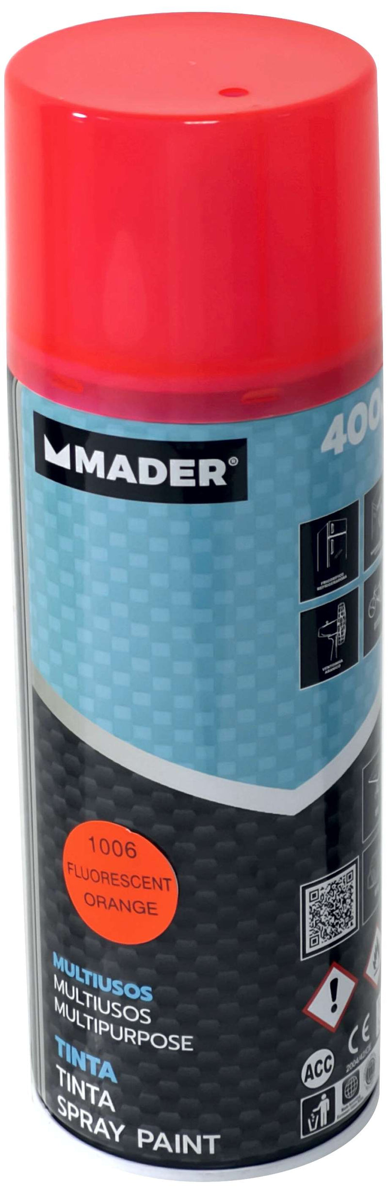 Pintura en aerosol multiusos, naranja fluorescente, Ref. 1006, 400 ml - MADER®