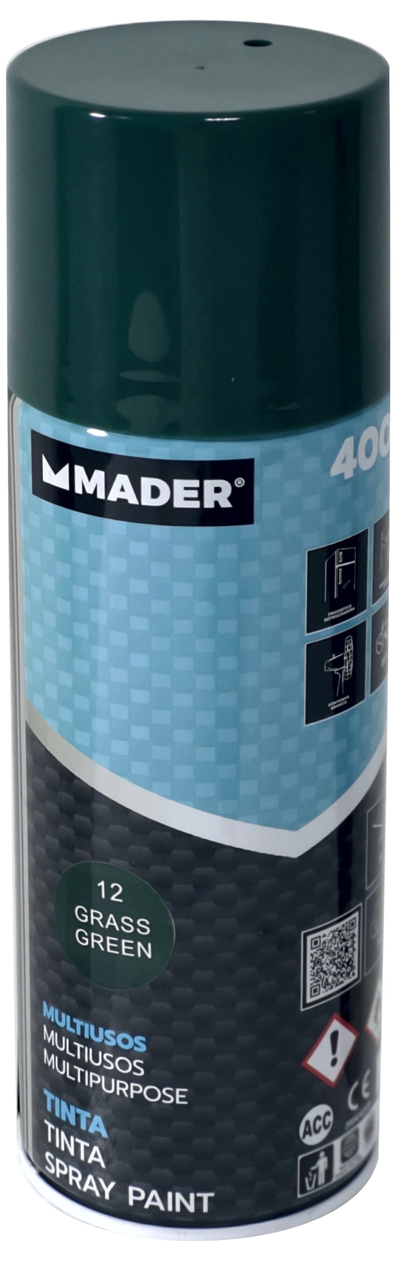 Spray Paint, Multipurpose, Grass Green, Ref. 12, 400ml - MADER®