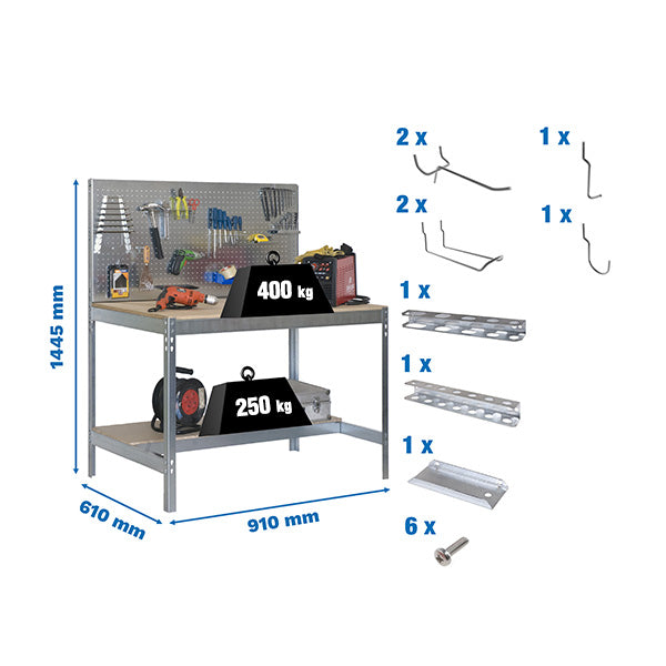 Workbench Simonwork BT2 900 Gal/Wood + 9accs Pack - (1445x910x610)