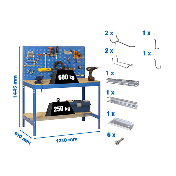 Workbench Simonwork BT2 1200 Blue/Wood + 9accs Pack - (1445x1210x610)