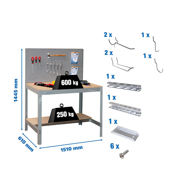 Workbench Simonwork BT2 1500 Grey/Wood + 9accs Pack - (1445x1510x610)