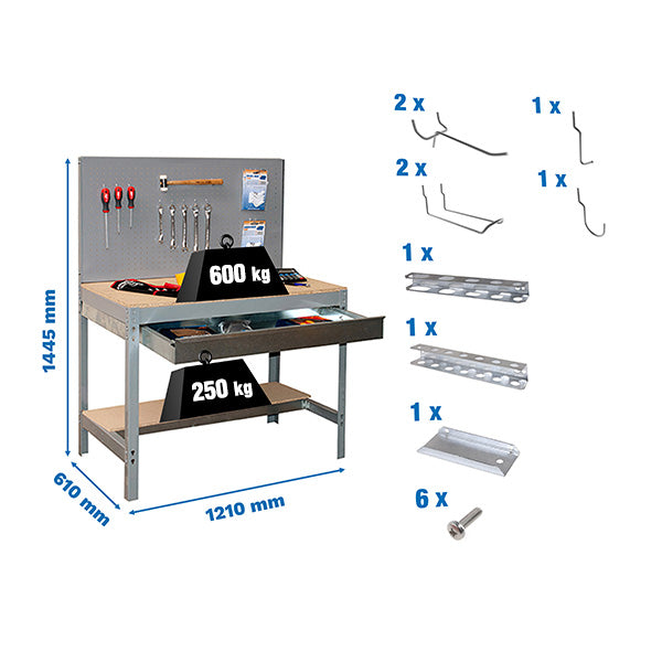 Pacote de bancada Simonwork BT2 Box 1200 Cinza/Madeira + 9 acessórios - (1445x1210x610)