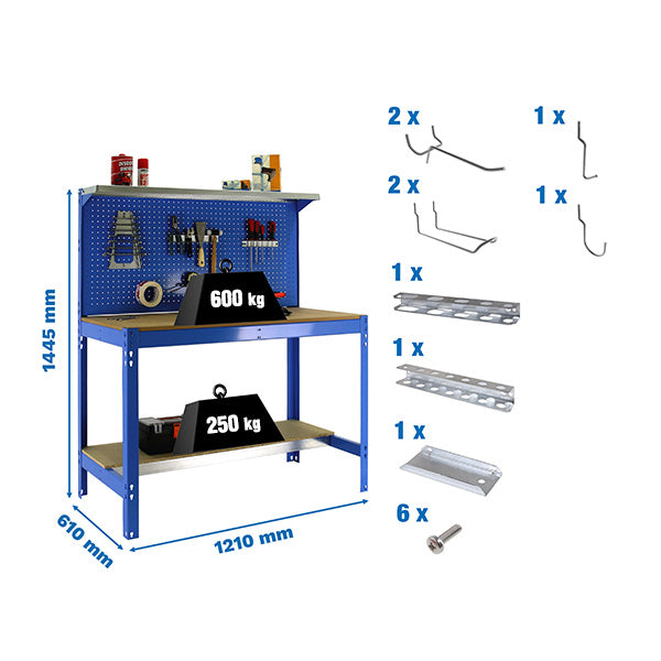 Workbench Simonwork BT3 1200 Blue/Wood + 9accs Pack - (1445x1210x610)