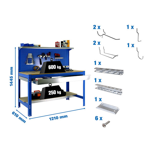 Bancada Simonwork BT3 Box 1200 Azul/Madeira + Embalagem de 9 acessórios - (1445x1210x610)