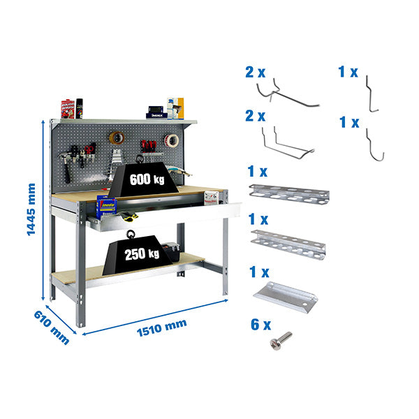 Workbench Simonwork BT3 Box 1500 Grey/Wood + 9accs Pack - (1445x1510x610)