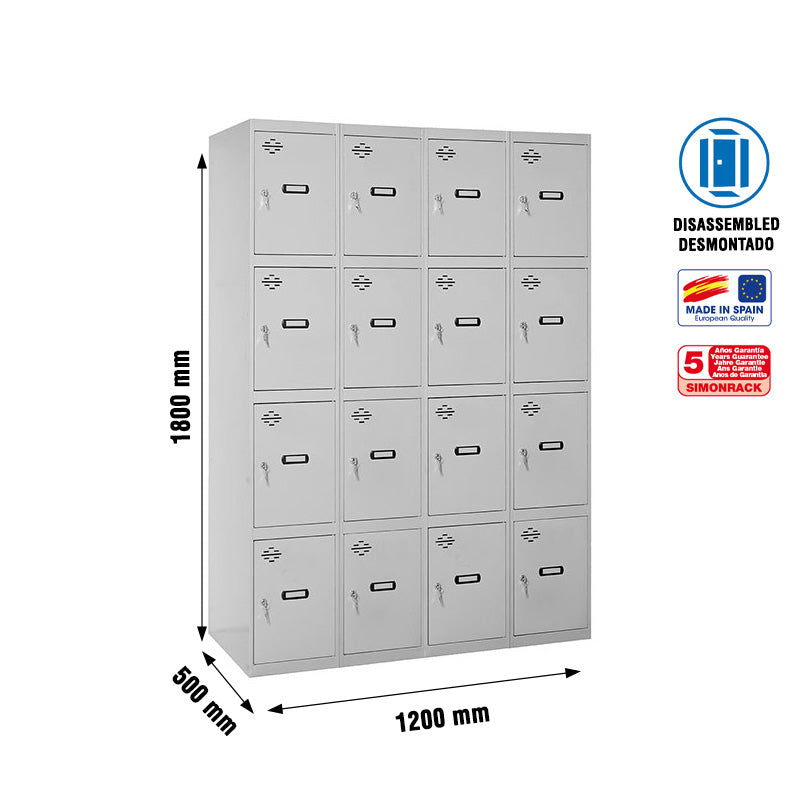 Locker Simonlocker Unassembled 4 Doors 4/16 300 (1200) Gri - (1800x1200x500)