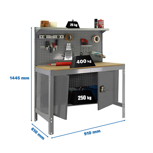 Banco de trabajo Simonwork BT3 Cabinet 900 Gris/Madera - (1445x910x610)