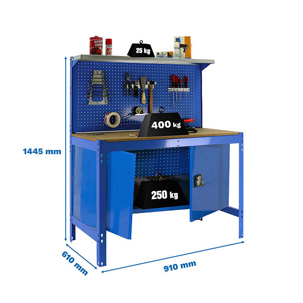 Workbench Simonwork BT3 Cabinet 900 Blue/Wood - (1445x910x610)