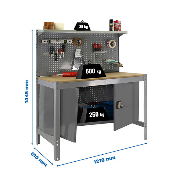 Workbench Simonwork BT3 Cabinet 1200 Grey/Wood - (1445x1210x610)