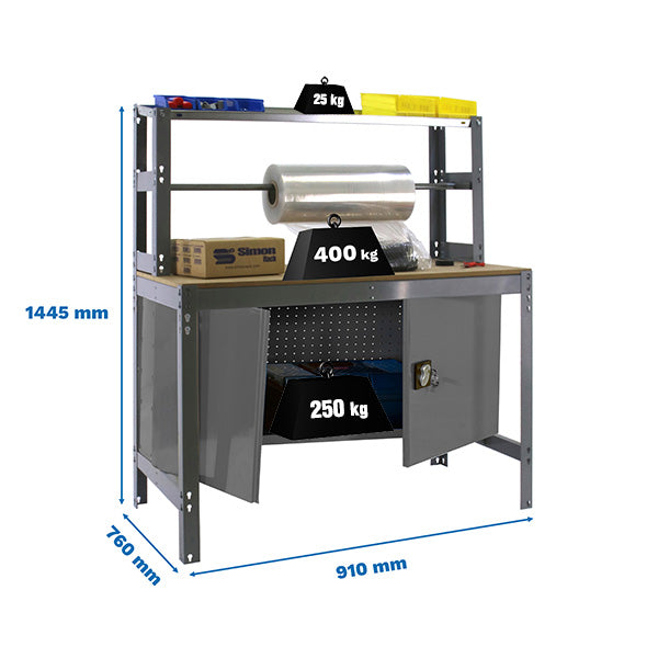 Workbench Simonwork BT4 Cabinet 900 Grey/Wood - (1445x910x760)