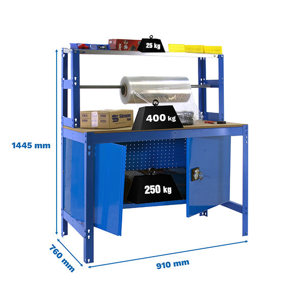 Banco de trabajo Simonwork BT4 Cabinet 900 Azul/Madera - (1445x910x760)