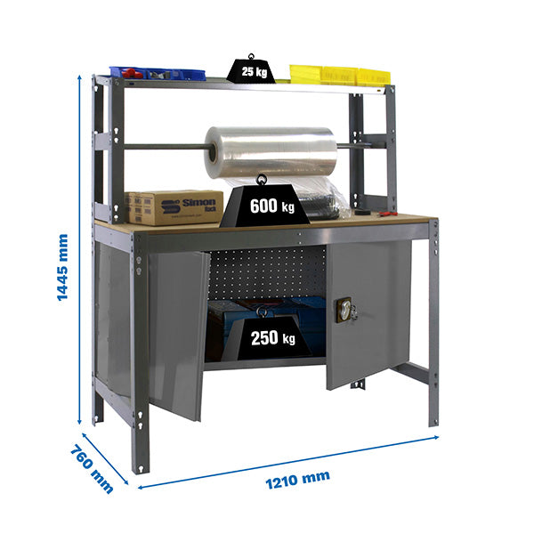 Workbench Simonwork BT4 Cabinet 1200 Grey/Wood - (1445x1210x760)