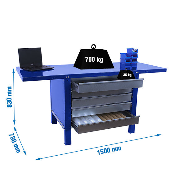 Bancada Simonwork BT6L Pro Metal 5box 1500 Azul - (830x1500x730)