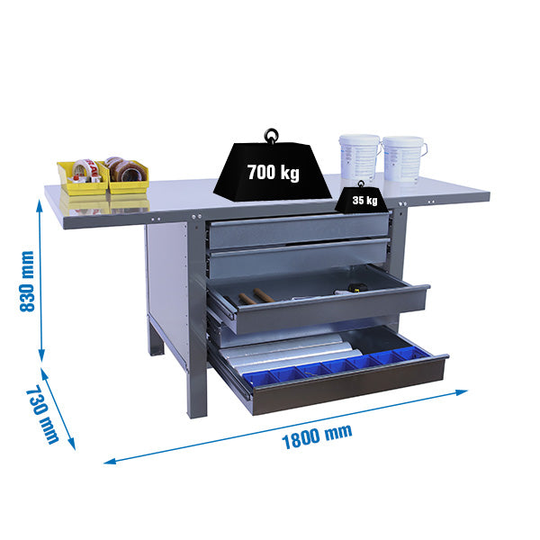 Bancada Simonwork BT6L Pro Metal 5box 1800 Cinza - (830x1800x730)