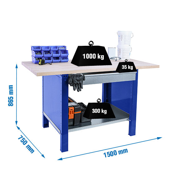 Workbench Simonwork BT6L Pro Laminate 1box 1500 Blue/Beech - (865x1500x750)