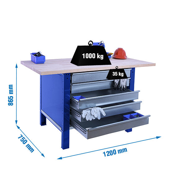 Workbench Simonwork BT6 Pro Laminate 5box 1200 Blue/Beech - (865x1200x750)