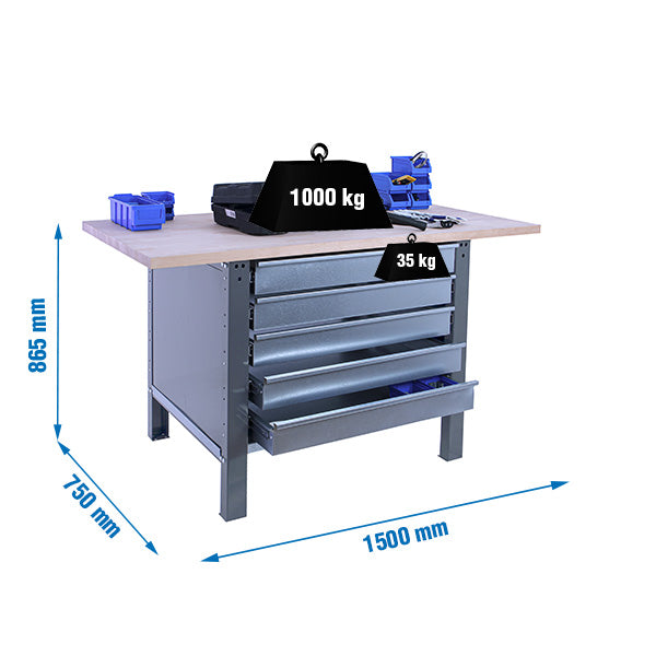 Bancada Simonwork BT6L Pro Laminado 5box 1500 Cinza/Faia - (865x1500x750)