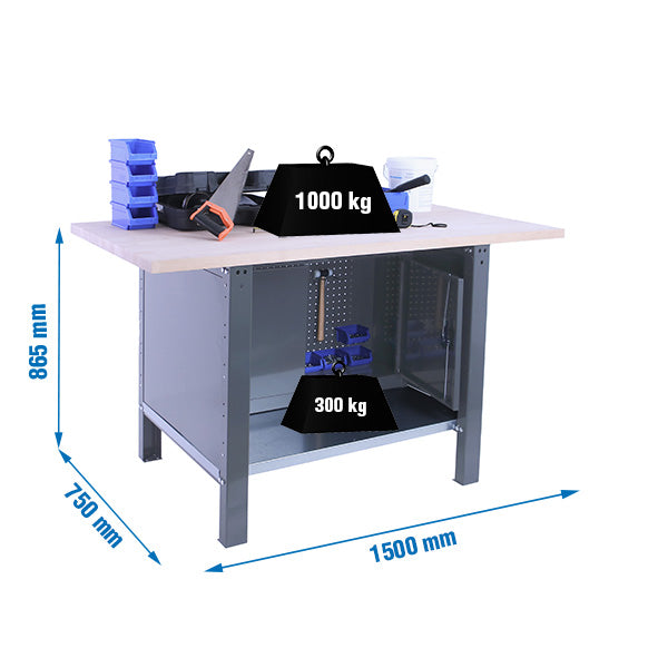 Bancada Simonwork BT6L Pro Laminado Gabinete 1500 Cinza/Faia - (865x1500x750)