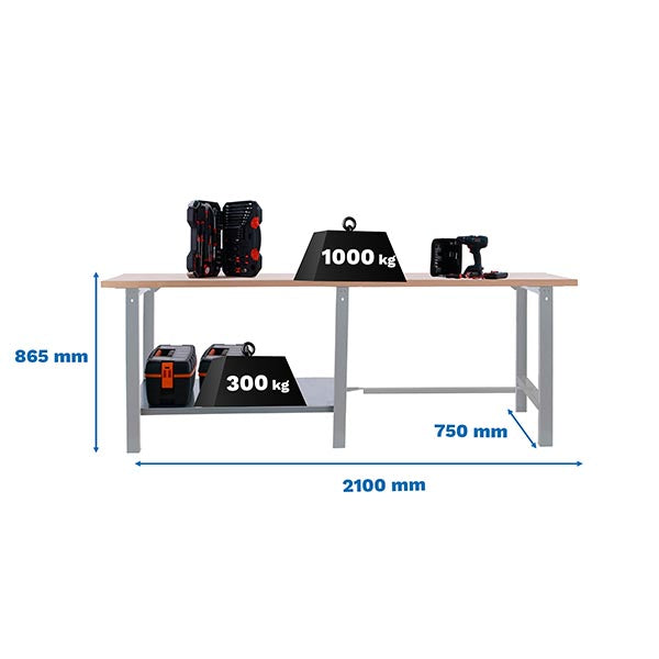 Workbench Simonwork BT6 Pro Tandem Laminate 2100 Grey/Beech - (865x2100x750)