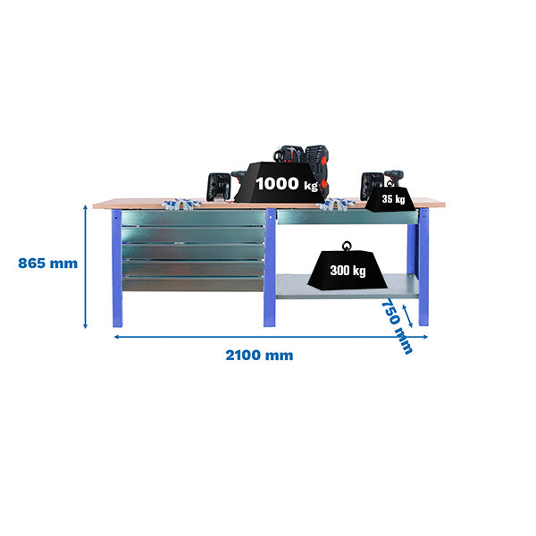 Bancada de trabalho Simonwork BT6 Pro Tandem Laminate 6box 2100 Az/Ha - (865x2100x750)