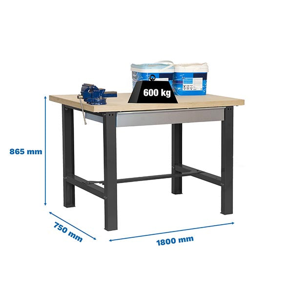 Workbench Simonwork BT6L MDF 1box 1800x750 Anthracite/Wood - (865x1800x750)