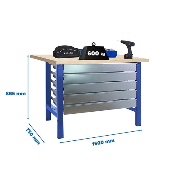 Workbench Simonwork BT6L MDF 5box 1500x750 Blue/Wood - (865x1500x750)