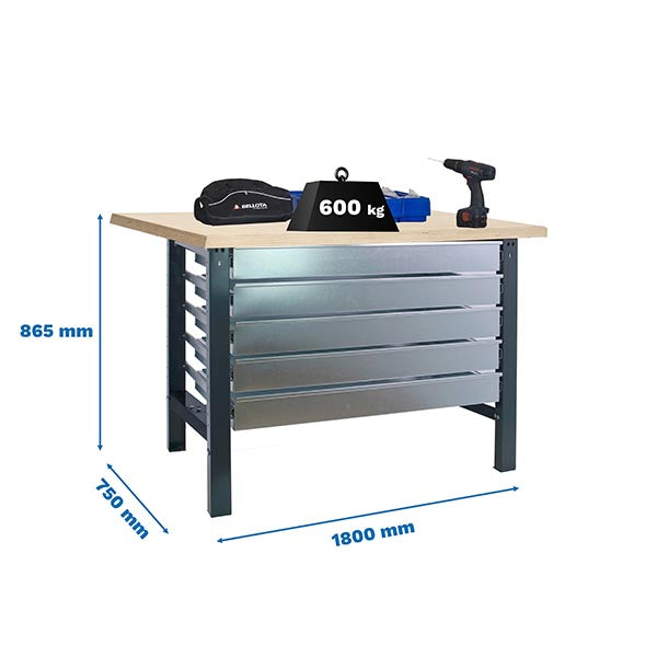 Workbench Simonwork BT6L MDF 5box 1800x750 Anthracite/Wood - (865x1800x750)