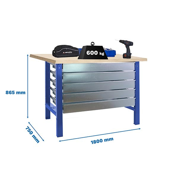 Workbench Simonwork BT6L MDF 5box 1800x750 Blue/Wood - (865x1800x750)