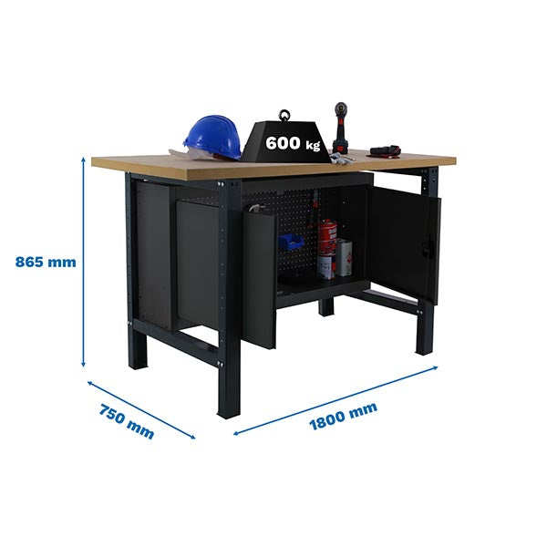 Workbench Simonwork BT6L MDF Cabinet 1800 Anthracite/Wood - (865x1800x750)