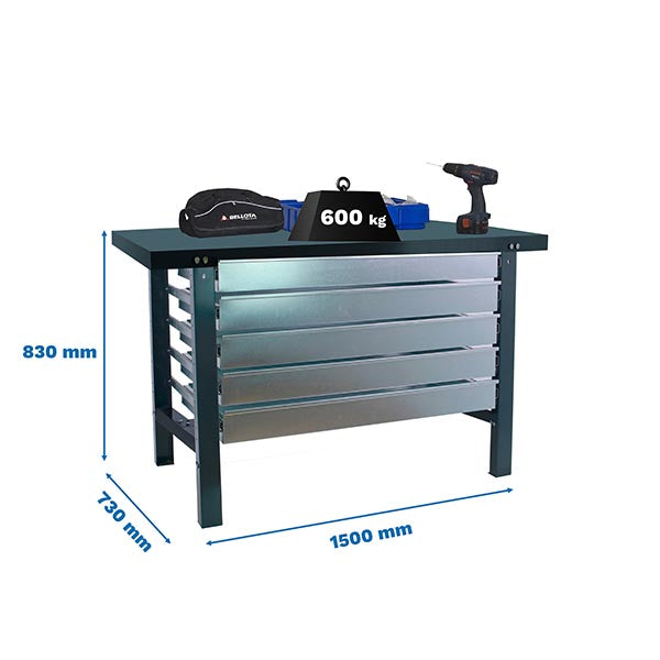 Workbench Simonwork BT6L Metal 5box 1500x735 Anthracite - (830x1500x730)