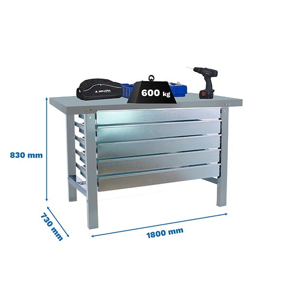 Workbench Simonwork BT6L Metal 5box 1800x735 Gray - (830x1800x730)