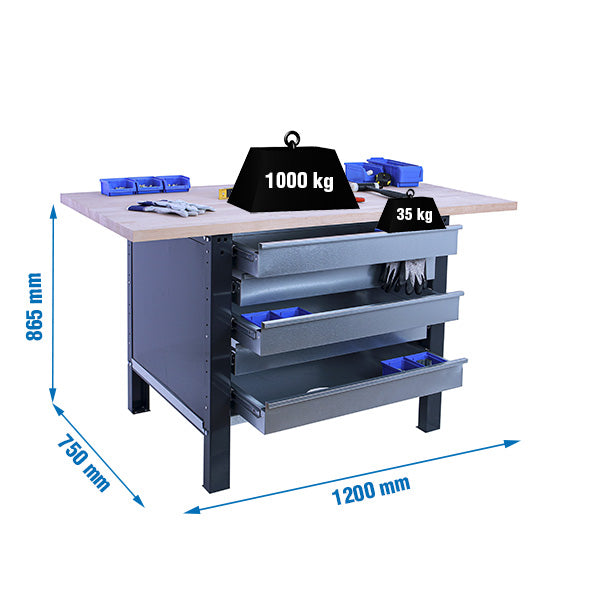 Workbench Simonwork BT6 Pro Laminate 5box 1200 Anthracite/Beech - (865x1200x750)