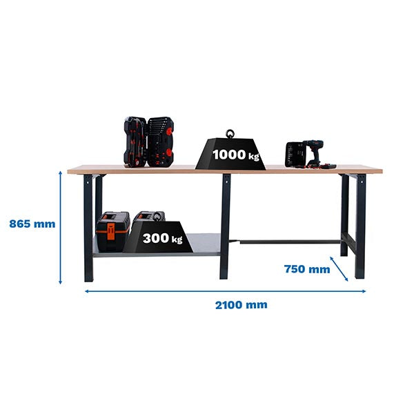 Workbench Simonwork BT6 Pro Tandem Laminate 2100 Anthracite/H - (865x2100x750)