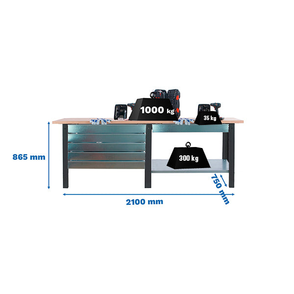 Workbench Simonwork BT6 Pro Tandem Laminate 6box 2100 Ant/Ha - (865x2100x750)
