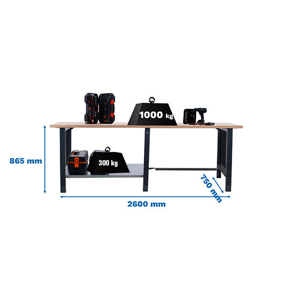 Workbench Simonwork BT6L Pro Tandem Laminate 2600 Antra/Beech - (865x2600x750)