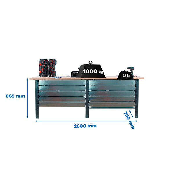 Workbench Simonwork BT6L Pro Tandem Laminate 10box 2600 W/H - (865x2600x750)