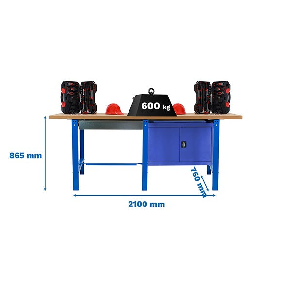 Workbench Simonwork BT6 MDF Tandem 1box 1cab 2100 Blue/Wood - (865x2100x750)