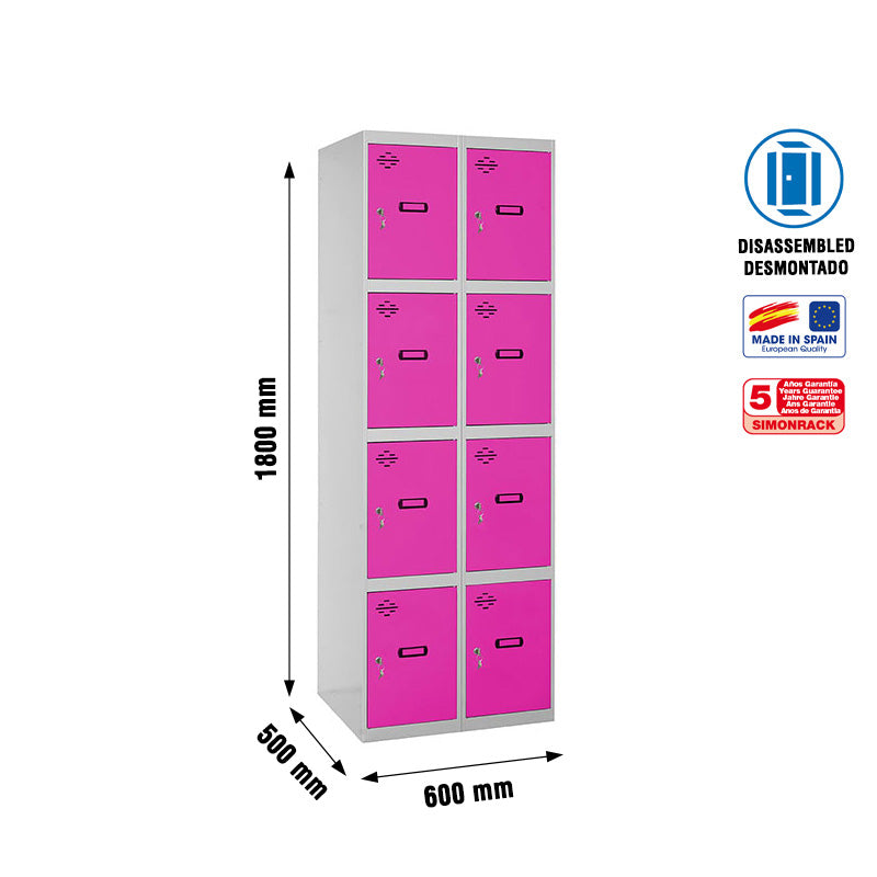 Locker Simonlocker Unassembled 4 Doors 2/8 300 (600) Gr/Ro - (1800x600x500)
