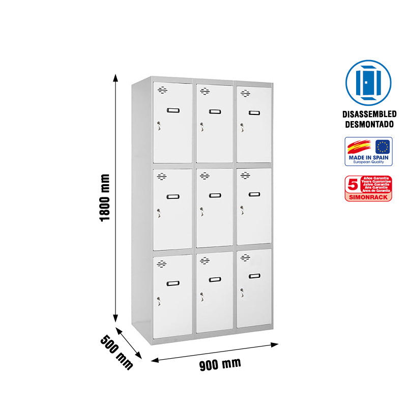 Locker Simonlocker Unassembled 3 Doors 3/9 300 (900) Gr/Bl - (1800x900x500)