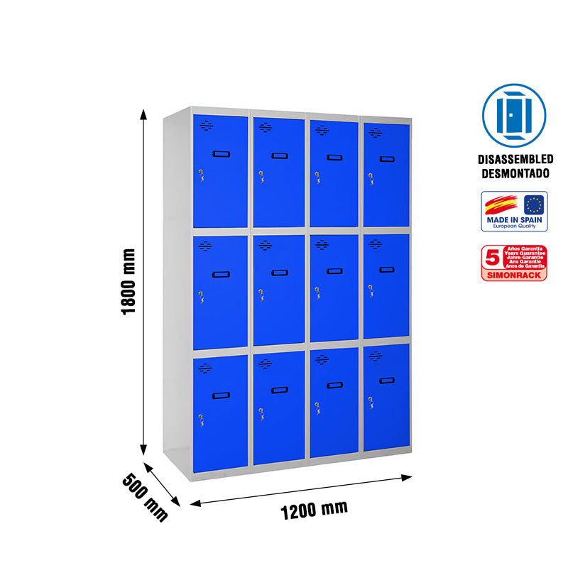 Locker Simonlocker Unassembled 3 Doors 4/12 300 (1200) Gr/Az - (1800x1200x500)