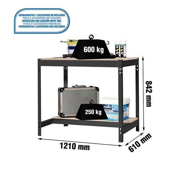 Workbench Simonwork BT0 1200x600 Anthracite/Wood - (842x1210x610)